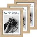 5x7 Picture Frame Set - 3 Pack, Textured Natural Solid Wood, HD Tempered Glass, Gallery Photo Frame, for Wall Mounting and Tabletop Display