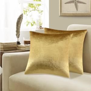 GIGIZAZA Decorative Throw Pillow Covers 16x16,Set of 2 Gold Square Couch Pillow Covers,Velvet Sofa Boho Cushion Pillows