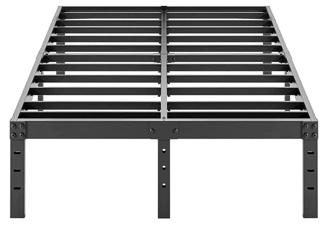 Metal King Size Bed Frame - 16 Inch Tall Black Basic Steel Slats Platform, Easy Assembly Heavy Duty Noise Free Bedframes, No Box Spring Needed