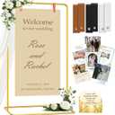 Wedding Sign Holder Adjustable up to 5.7 FT Tall - Welcome to Our Wedding Sign Stand with Design Bundle, Hanging Straps & Water Bags, Seating Chart Display, Metal Easel for Baby Shower & Party - Gold