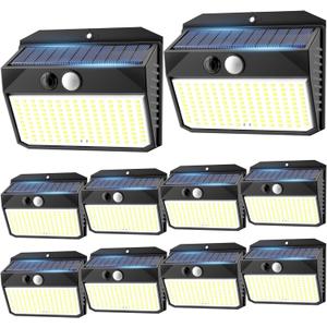 SEZAC Solar Lights Outdoor 150 LED, 10 Pack Motion Sensor Lights With 3 Lighting Modes, IP65 Waterproof Fence Lights, Security Lights for House
