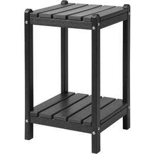 LZRS 24" Double Adirondack Outdoor Side Table, Pool Composite Patio Table,HDPE End Tables for Backyard,Pool, Indoor Companion, Easy Maintenance & Weather Resistant(Black)