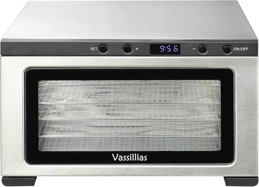 Stainless Steel Mini Food Dehydrator Dryer- 6 Stainless Steel Trays, Digital Adjustable Timer, 400W, 176F, Temperature Control, for Jerky, Herb, Meat, Beef, Fruit and Pet Treats, Model 2016YJ, Silver