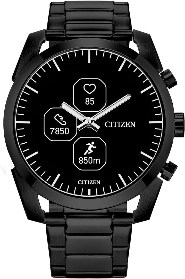 Citizen CZ Smartwatch with YouQ wellness app featuring IBM Watson AI and NASA research, black and white customizable display, Bluetooth, HR, Activity Tracker, 18-day battery life, iPhone and Android Compatible (Grey)