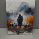 OTOSTAR Jesus and Lamb Christian Canvas Wall Art Picture Wall Decor Jesus Guards the Lambs Christ Painting Poster Print Artwork for Living Room Bedroom Church - 12 x 16 Inch