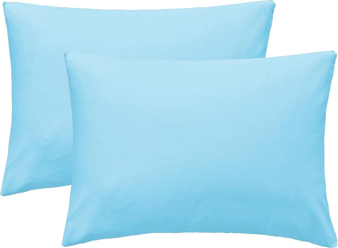 iMaylex Soft 100% Egyptian Cotton Zipper Closure Pillowcases, Cozy and Lightweight Pillow Case, Set of 2, Light Blue, Standard, 20" x 26"