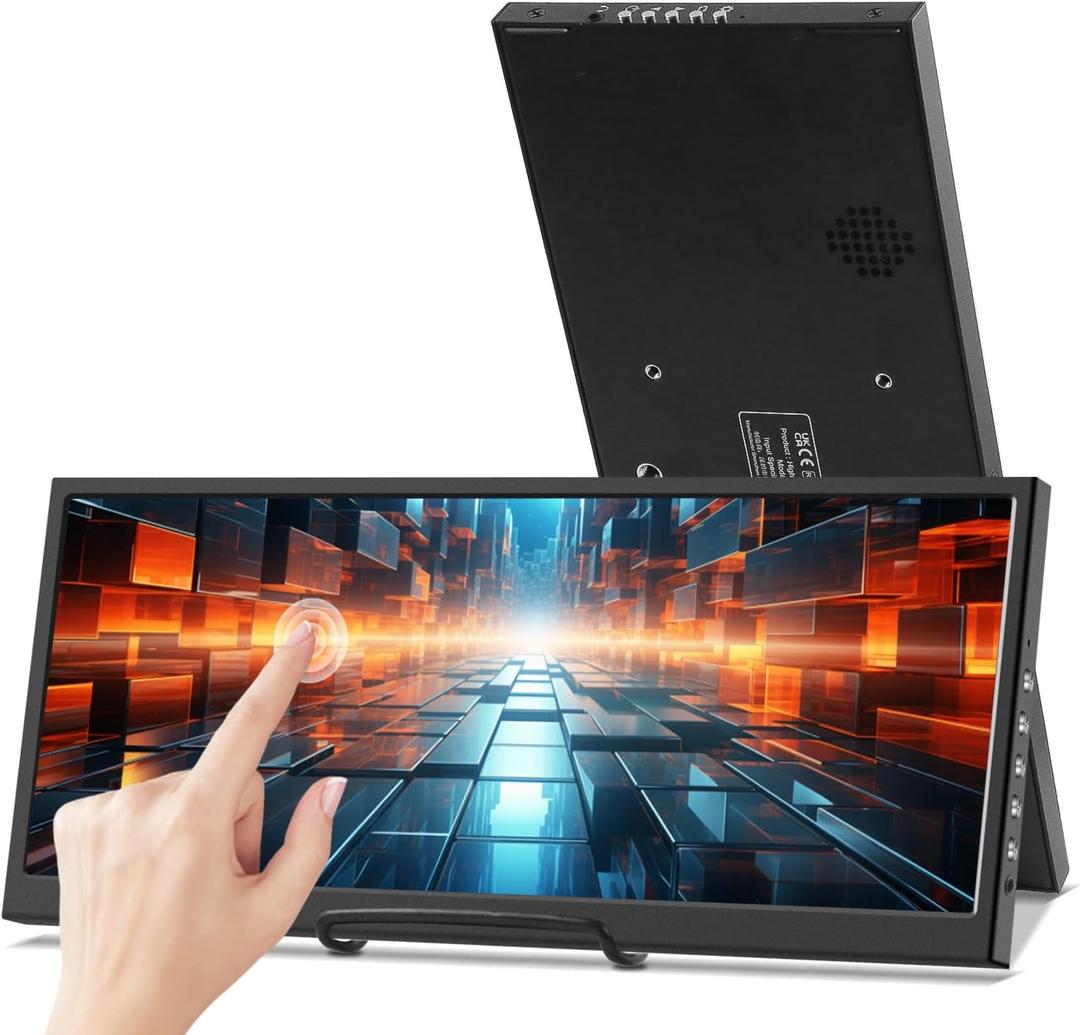 Prechen 12.3 Inch Touchscreen Secondary Monitor, IPS Stretched Bar LCD Travel Touch Display 1920 * 720 HDMI USBC, Portable Touch Screen for Laptop Computer Windows Aida64 GPU CPU RAM Monitoring