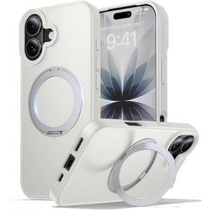 for iPhone 17 Case with Stand White, Fits MagSafe Ring, Military-Grade Drop Protection, Build in Kickstand,Slim Matte Finish Shockproof Phone Cover 6.3"