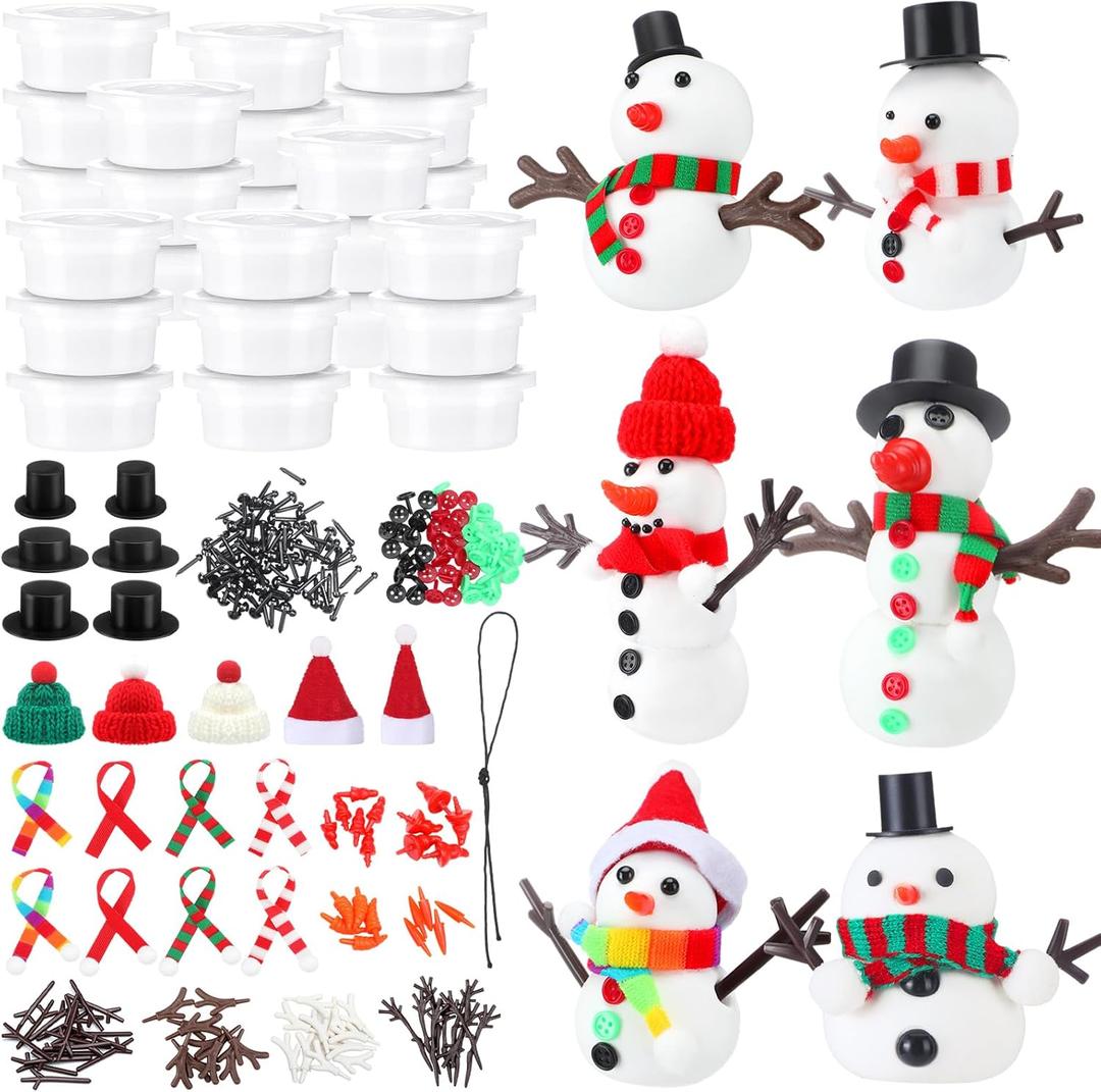 Shappy 24 Pack Christmas Snowman DIY Craft 326 Pcs Build Snowman Craft Kit Christmas Decoration Air Dry Modeling Clay for Winter Party DIY Gift Indoor Outdoor Holiday Decoration(Snowman)