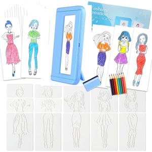 Kids Fashion Design Drawing Kit, 15 Double-Sided Rubbing Plates, Texture Art Set with Crayons, Colored Pencils, Paper & Frame, Creative Art for Girls & Boys Ages 5+, Travel Art Supplies, Birthday Gift