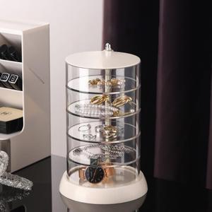 360 Rotating Hair Accessories Organizer, Clear 5-Layers Acrylic Jewelry Box, Bathroom Containers for Headband, Bows, Hair Tie, Cotton Swab Organization for Preppy Women