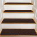Stair Treads for Wooden Steps Indoor, 15 Pack 8" X 30" Non Slip Carpet Stair Treads with Reusable Adhesive for Kids Elders and Dogs, Surface Polyester TPR Backing Stair Rugs, Brown