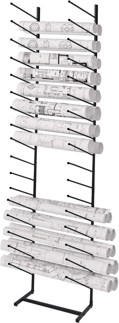Blueprint Storage Rack,16-Tier Metal Poster Display Rack Wall Mount Blueprint Holder for Office Construction Engineering Vertical Poster Storage for Roll of Drawing Art Paper
