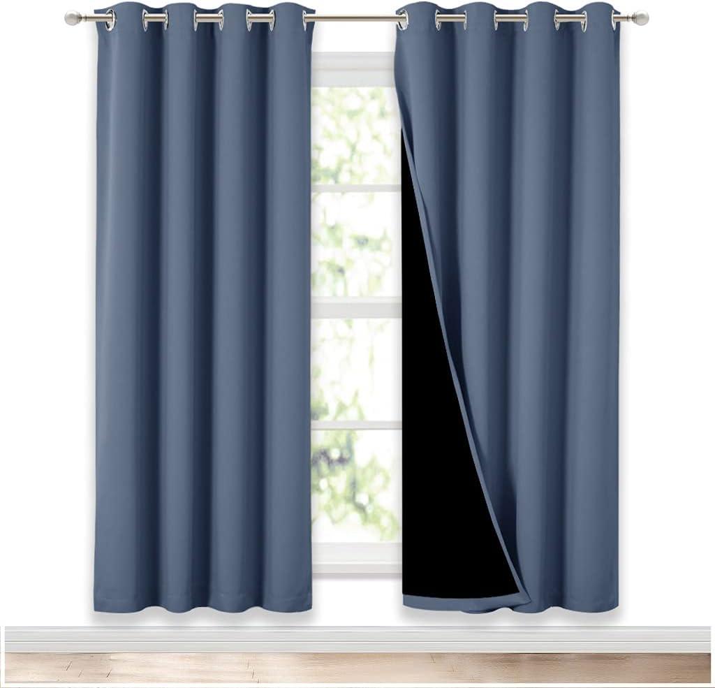NICETOWN Full Shade Curtain Panels 72 inches Long, Pair of Energy Smart & Noise Blocking Out Blackout Drapes for Guest Room Window, Thermal Insulated Lined Window Dressing (Stone Blue, 52x72)