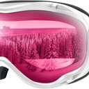ZIONOR Lagopus B1 Ski Goggles OTG Anti fog Snow Goggles UV Protection Snowboard Goggles for Men Women Adult Youth (One Size, B8-vlt 39.4% White Frame Clear Rose Lens)