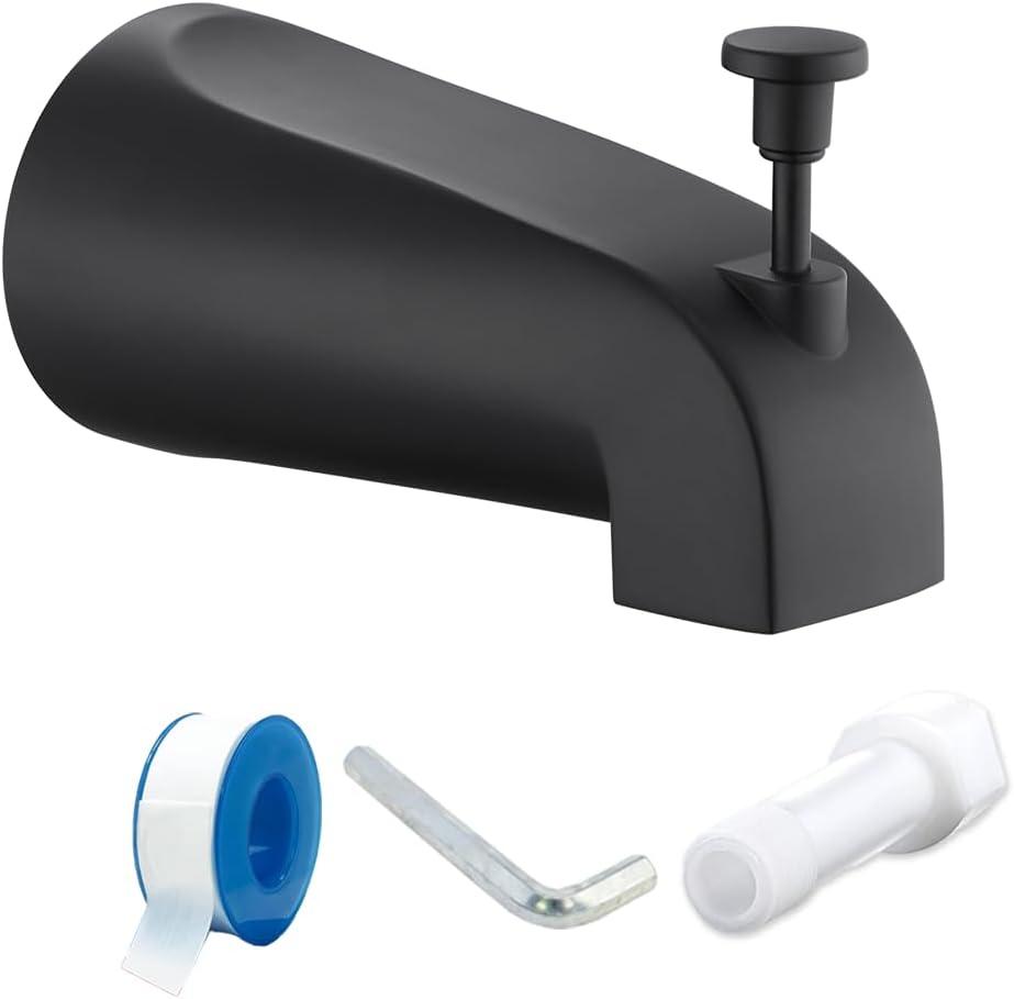 Tub Spout with Diverter, Slip On Bathtub Spout Fits 1/2'' Copper Tube(5/8'' Dia), Bathroom Tub Faucet with PTFE Tape & Hex Wrench, Matte Black