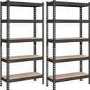 SONGMICS 5-Tier Storage Shelves, Load 2310 lb, Set of 2 Garage Storage, Boltless Assembly, Adjustable Shelving Unit, 11.8 x 29.5 x 59.1 Inches, for Study Shed Basement, Black UGLR300B02