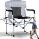 SHALLWE Oversized Director Chairs No Assembly, Heavy Duty Folding Chair with Side Table for Camping, Fold Up Outdoor Lawn Chairs for Adults Light Grey