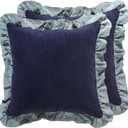 patdrea Blue Shabby Chic Decorative Throw Pillow Covers 18x18 Set of 2,Farmhouse Linen Pillow Covers with Ruffles,Square Sturdy Throw Pillow Case for Couch Sofa Bed Living Room (Coomburg Navy Blue)