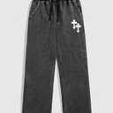 SOLY HUX Men's Y2k Sweatpants Drawstring Gothic Wide Leg Baggy Pants Fall Clothes Streetwear, M