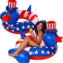 Karenhi 2 Pack 4th of July Giant Duck Swimming Ring American Flag Large Duck Inflatable Floating Pool Adult Inflatable Hammock Row Fun Pool Float for Independence, Memorial, Veterans Day Beach Party