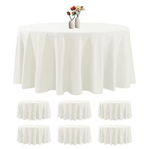 luccido 6 Pack Round Tablecloth 120 Inches Ivory Table Cloth Stain and Wrinkle Resistant Washable Polyester Fabric Table Cover for Party, Wedding and Banquet Decoration