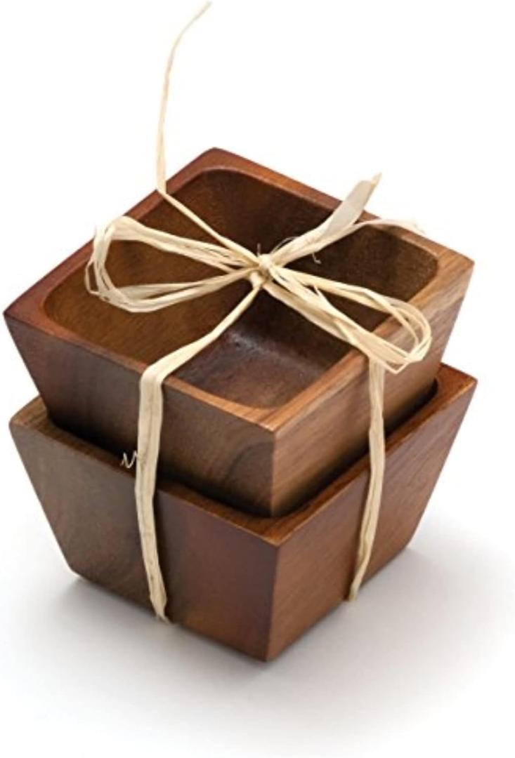 Lipper International Acacia Wood Small Square Bowls | For Condiments | Hand Wash Only | Brown | Set of 2