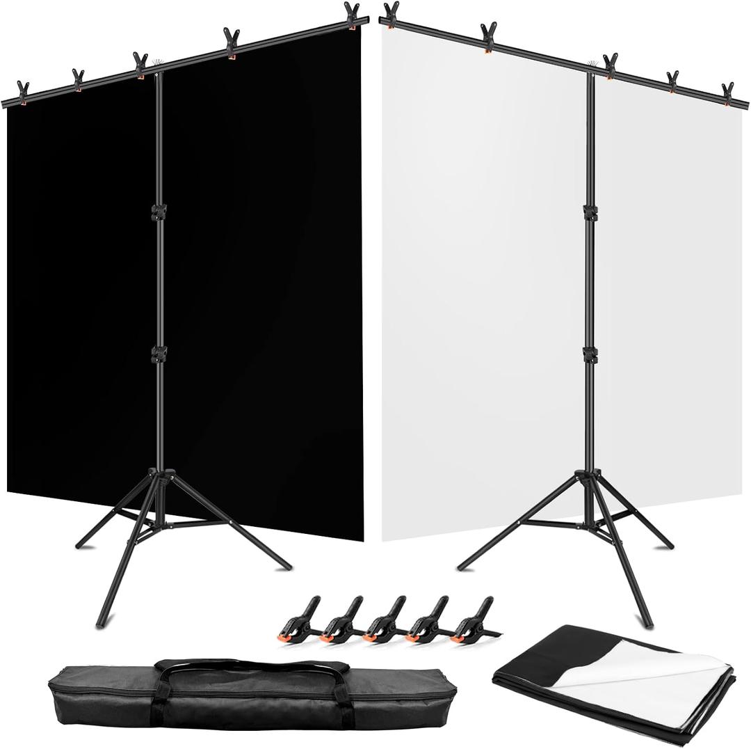 Black White Backdrop with Stand Kit 5x6.5FT, 2-in-1 Photo Background