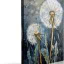 Dandelion Wall Art Canvas Framed Print Painting Wildflower Botanical Floral Wall Decor Artwork Poster Farmhouse Rustic Decor Serene Textured Blue Gray for Living Room Bedroom Office 12x16 Inches