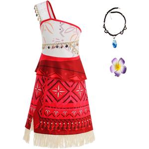 IDOTTA Princess Adventure Dress Ocean Costume For Girls Outfit Fancy Dress Up With Necklace and Hairpin (7-8 Years, Red)