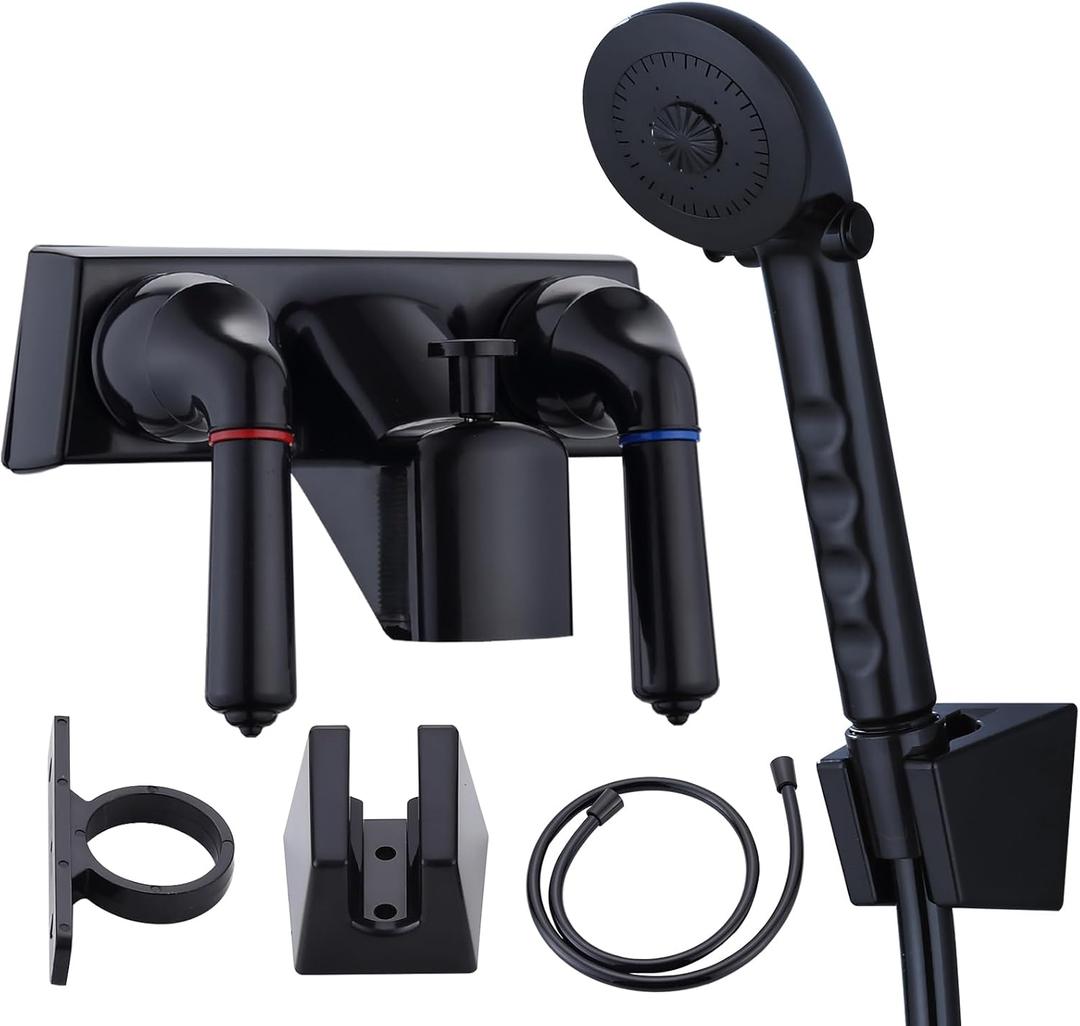 RV Shower Faucet with Hose & Handheld Showerhead, 4" Shower Set Replacement, Leak & Rust Resistant for RV Camper Motorhome Travel Trailer Indoor/Outdoor Use (Black)