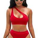 NAFLEAP One Shoulder Cutout Bikini Set for Women High Waisted Bottom Swimsuit Two Piece Bathing Suit, Large