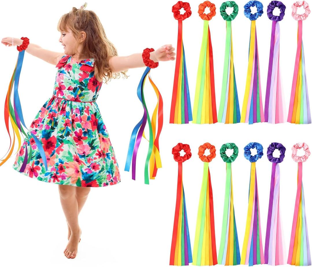 VioraWhite 12 Pcs Rainbow Dance Ribbons Rainbow Rhythm Ribbons Wrist Streamers Hand Held Rhythm Streamers Gymnastics Dance Decorations for Kid Adult, Assorted Color (0.8 x 19.7 Inch,Multiple Colors)