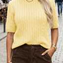 Saodimallsu Womens Cable Knit Sweater Tops Short Sleeve Crew Neck Loose Casual Summer Pullover Sweaters (Yellow, S)