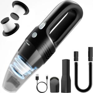 Handheld Vacuum Cordless Car Vacuum Cleaner 11000PA High Power Portable 1.4lbs Lightweight Rechargeable with 2 Filter Multi-Nozzles for Home Office Pet Hair Dust Black