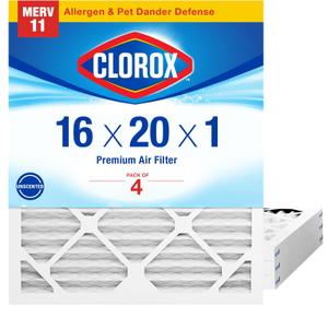 Clorox 16x20x1 Air Filter, MERV 11 Pleated HVAC AC Furnace Air Filters for Dust, Pollen and Pet Dander, MPR 1000 & FPR 7 Pack of 4