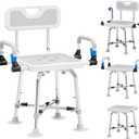 Shower Chair for Seniors Elderly Handicap Disabled Or Bariatric Adults Heavy Duty 500 Lbs Bench Seat for Inside Shower Stall and Bathroom Bath Tub with Arms and Back Adjustable Stool Chairs (Gray)
