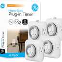 GE Mechanical Grounded Outlet Timer, Dual Plugs with 3 Prongs, 24 Hour Cycle, Indoor Use for Lights, Lamps, Fans, Appliances, Christmas, Tree, 4 Pack, 66405
