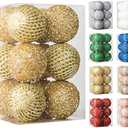 8cm Christmas Ball Ornaments, 12 Pieces Glitter Sequin Foam Ball Shatterproof Christmas Decorations Hanging Baubles for Christmas Trees, Holiday Decorations (Gold)