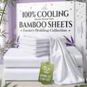 SLEEP SANCTUARY 100% Viscose Derived from Bamboo Sheets Queen Size 6pcs  BamBliss Luxury Cooling Sheets for Hot Sleepers - Cloud Soft, 17" Deep Pocket, Ultra Durable Bed Set (White)