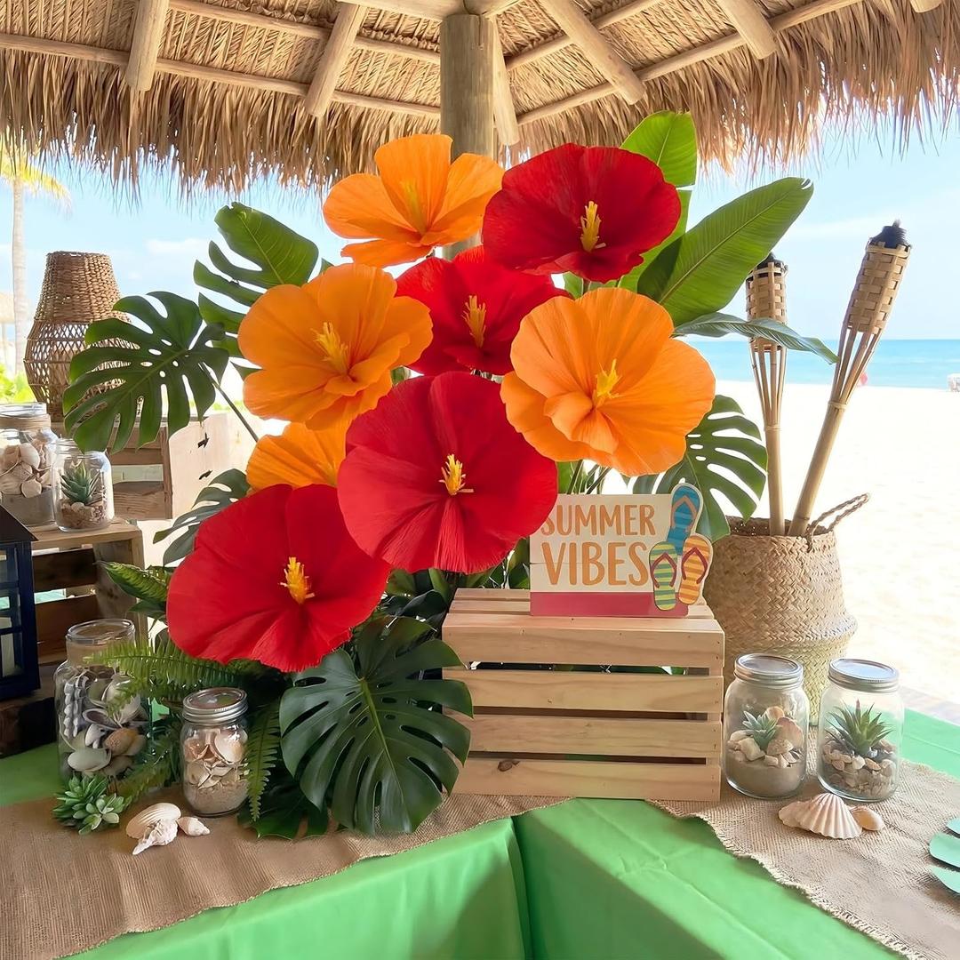 Glenmal 6 Pcs Hawaiian Paper Hibiscus Flowers 15.8 in Hawaii Summer Party Flower Decoration Large Hanging Flowers for Tropical Birthday Party Favors Supplies Tabletop Decor(6 Pcs,Hibiscus)