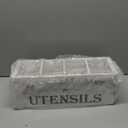 Suli Extra Large Kitchen Utensils Holder with 4 Compartments, Wooden Utensil Organizer for Kitchen Countertop, Farmhouse Decor, Rustic Cooking Utensil - White grain