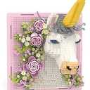 Pink Flowers Unicorn Animal 3D Wall Art Micro Mini Building Blocks Set, Unique Home Wall Decor or Table Display, No Compatible with Lego, Ideal Gift Toy for Adults & Boys Girls 14+ (1349 PCS)