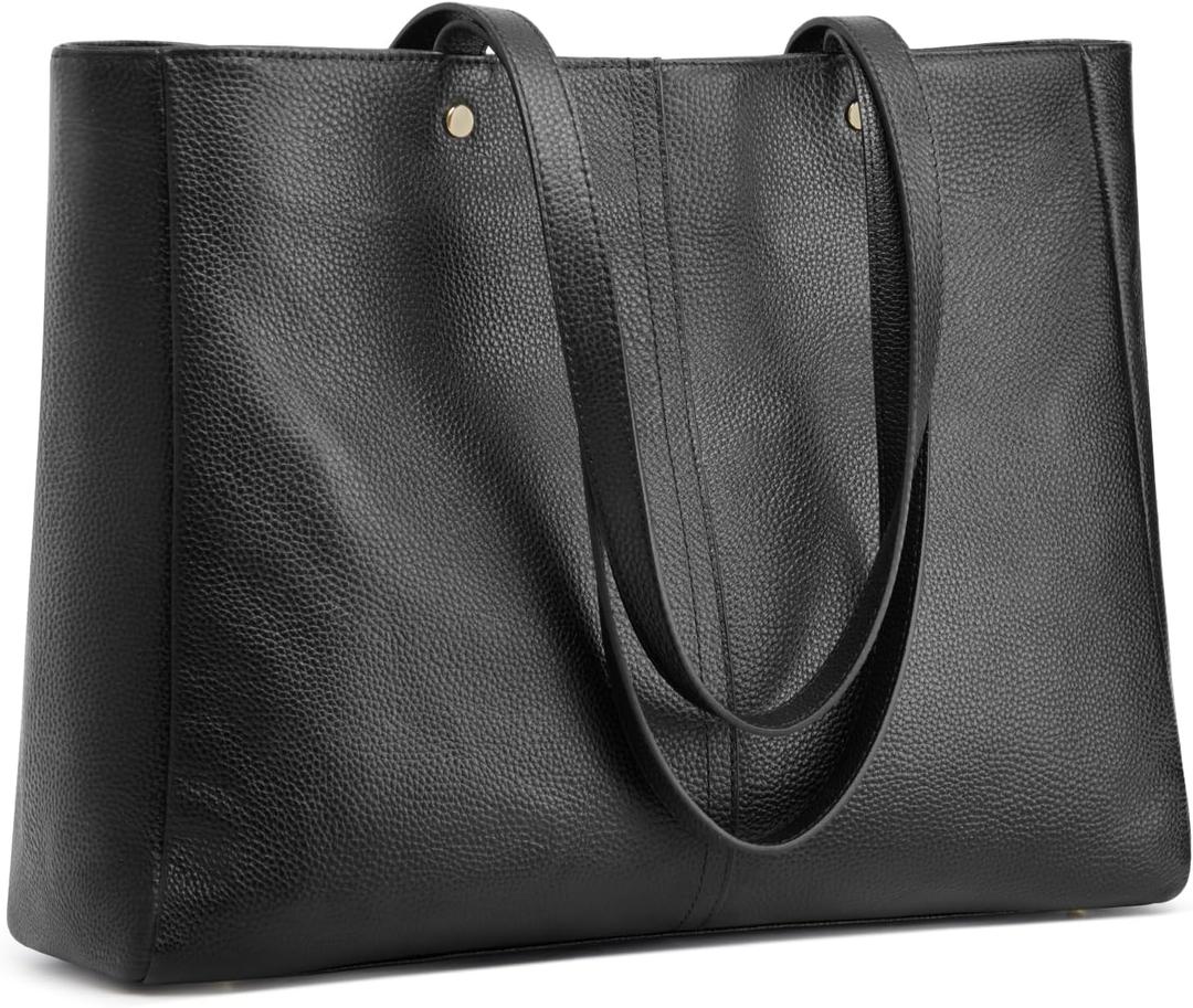Kattee Women's Soft Leather Work Tote Shoulder Bag, Large Capacity Designer Satchel Handbags with Luggage Sleeve (Black)