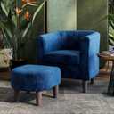 LINSY Accent Chair with Ottoman, Modern Barrel Chair Small Armchair Reading Chair with Footrest, Comfy Round Arms Chair for Living Room Bedroom Reading Room, Velvet, Blue