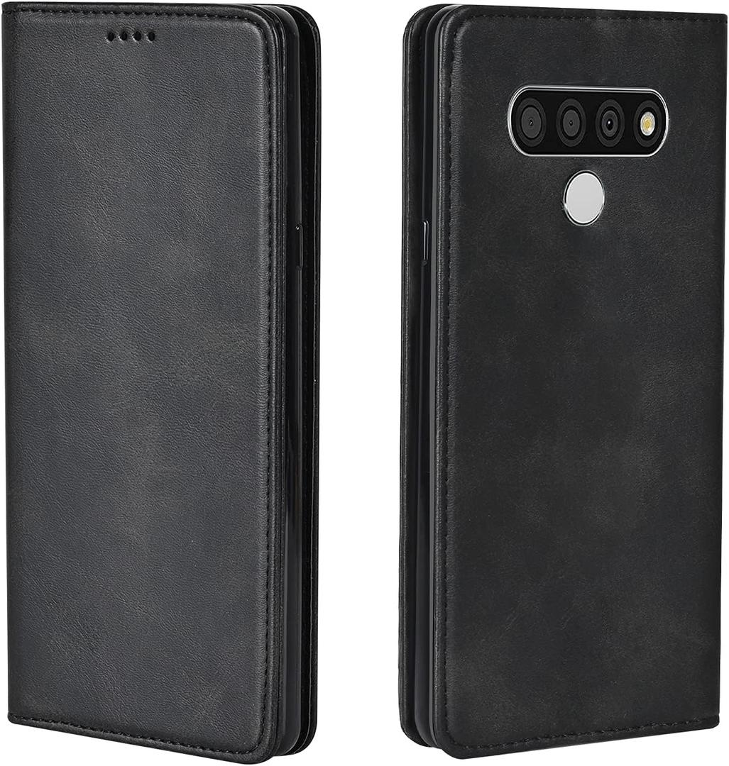 LG Stylo 6 Case, Flip Fold Leather Wallet Case with Kickstand and ID Slot, Magnetic Closure (Black)