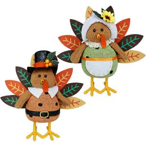 CRCZK Thanksgiving Turkey Decorations for Home Thanksgiving Gnome Plush Tabletop Decor Standing Turkey Decor with Dangling Legs, 2 Pack Plush Stuffed Turkeys Shelf Figurine Gifts