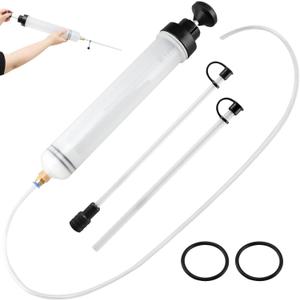 500cc Oil Suction Syrin ge Fluid Transfer Pump, Automotive Brake Fluid Extractor Pump with Long Rubber Hose, Manual Fuel Suction & Filler Vacuum Fuel Transfer Cleaner(Color:Clear)