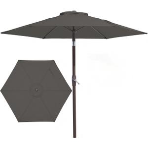 JEAREY 7.5FT Patio Umbrella Market Table Umbrella with 6 Sturdy Ribs, Push Button Tilt/Crank Outdoor Umbrella for Garden, Deck, Backyard, Pool and Beach,Gray