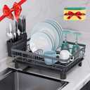 Dish Drying Rack, Dish Racks for Kitchen Counter, Dish Drainer with Utensil Holder and Knife Slots, Removable Drainboard, Sink Drying Dish Strainer Rack (A-Black)